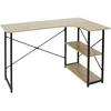 Image de HOME DECO FACTORY - HD7109 Bureau d'angle Noir avec Étagère Intégrée - Table d'Étude en Métal et Chêne - Design Moderne pour Salon ou Chambre - Dimensions 120 x 74 x 74 cm