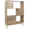 Image de Bibliothèque 2 portes 2 tiroirs en Bois naturel Rainuré H140cm Klaus HOME DECO FACTORY