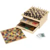 Image de MISTER GADGET - MG3477 Coffret 10 Jeux de Société en Bois - Échecs - Dame - Petits Chevaux - Jeu de l’Oie - Échelle et Serpent - Solitaire - Backgammon - Dame Chinoise - Poker - Dés - Awalé