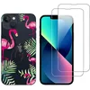 Image de NOVAGO Compatible avec iPhone 13 -Pack Complet- Coque Résistante Transparente avec Motif + 2 Films Protection écran Verre trempé (Coque + Films, Flaments Roses)