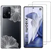 Image de NOVAGO Compatible avec Xiaomi Mi 11T / Mi 11T Pro 5G - Coque Transparente Souple résistante + 2 Films Protection écran Verre trempé 9H (Fleurs Blanches)