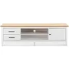 Image de PEGANE Meuble TV en pin Massif décor ciré chêne et Blanc, Meuble de Rangement - Longueur 158 x Profondeur 40 x Hauteur 47 cm