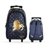 Image de Bagtrotter - Cybel - Sac à Dos Scolaire - Sac à Dos à Roulettes - Marine - 2 Compartiments Zippés - 1 Poche Bouteille - 33x16x45cm - Bretelles Matelassées - Dos Matelassé - Matière Polyester