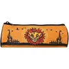 Image de Bagtrotter - Le Roi Lion - Trousse Scolaire Ronde - Orange - 1 Compartiment Zippé - 22x7x7cm - Matière Polyester - Accessoire et Papeterie Scolaire