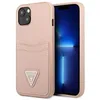 Image de GUESS GUHCP13SPSATPP Coque Rigide pour iPhone 13 Mini 5,4" Rose Saffiano Triangle avec Fente pour Cartes