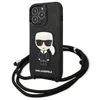 Image de Karl Lagerfeld Écusson en Cuir Monogramme et Cordon Iconik - Coque pour iPhone 13 Pro
