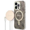 Image de Guess Bundle Pack MagSafe 4G Coque iPhone 14 Pro + MagSafe Chargeur, Marron/Or