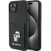 Image de KARL LAGERFELD KLHCP15SSAPKCNPK Coque pour iPhone 15 6.1 "étui Rigide Noir Saffiano Fente pour Cartes Karl & Choupette Broche en métal