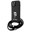 Image de KARL LAGERFELD KLHCP15SSASKNPSK Coque pour iPhone 15 6,1" Coque Rigide Noir Crossbody Saffiano Monogramme Metal Pin Karl & Choupette