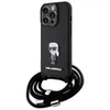 Image de KARL LAGERFELD KLHCP15XSASKNPSK Coque pour iPhone 15 Pro Max 6,7" Étui Rigide Noir Crossbody Saffiano Monogramme Metal Pin Karl & Choupette