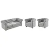 Image de Vente-unique - Canapé 3 Places et 2 fauteuils Chesterfield - Velours Gris Clair