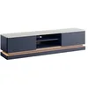 Image de Vente-unique - Meuble TV 2 tiroirs et 2 niches avec LEDs en MDF - Bleu et Effet marbre Blanc - DEVIKA