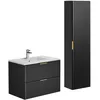 Image de Vente-unique - Meuble de Salle de Bain Suspendu strié avec Vasque à encastrer et Colonne - Noir - 80 cm - ZEVARA