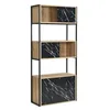 Image de Vente-unique - Bibliothéque avec 4 Portes et 2 niches en MDF et Acier - Effet marbre Noir et Naturel - YELANIA
