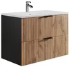 Image de Vente-unique - Meuble de Salle de Bain Suspendu avec Vasque à encastrer - Naturel Clair et Noir - 80 cm - MADELA
