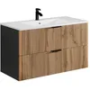 Image de Vente-unique - Meuble de Salle de Bain Suspendu avec Vasque à encastrer - Naturel Clair et Noir - 100 cm - MADELA