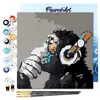 Image de Figured'Art Mini Peinture par Numéro Adulte 20x20cm avec cadre Singe casque audio - Petit Format Kit de Loisir Créatif DIY Numéro d'Art Complet