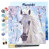 Image de Figured'Art Mini Peinture par Numéro Adulte 20x20cm avec cadre Cheval et Fleurs blanches - Petit Format Kit de Loisir Créatif DIY Numéro d'Art Complet