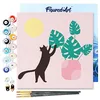 Image de Figured'Art Mini Peinture par Numéro Adulte 20x20cm avec cadre Chaton et plante au Soleil - Petit Format Kit de Loisir Créatif DIY Numéro d'Art Complet