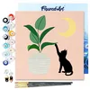 Image de Figured'Art Mini Peinture par Numéro Adulte 20x20cm avec cadre Chaton et Plante au clair de Lune - Petit Format Kit de Loisir Créatif DIY Numéro d'Art Complet