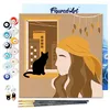 Image de Figured'Art Mini Peinture par Numéro Adulte 20x20cm avec cadre Femme et son Chat à la Fenêtre - Petit Format Kit de Loisir Créatif DIY Numéro d'Art Complet
