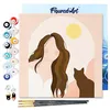 Image de Figured'Art Mini Peinture par Numéro Adulte 20x20cm avec cadre Femme et son Chat - Petit Format Kit de Loisir Créatif DIY Numéro d'Art Complet