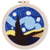 Image de Figured'Art Punch Needle Kit Complet pour Adultes et Enfants - Belle Nuit Étoilée - Parfait pour Débutant. Set prêt à broder taille 20x20cm avec cadre circulaire