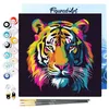 Image de Figured'Art Mini Peinture par Numéro Adulte 20x20cm avec cadre Tigre Abstrait Pop Art - Petit Format Kit de Loisir Créatif DIY Numéro d'Art Complet