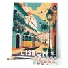 Image de Figured'Art Peinture par Numéro Adulte avec Cadre - 40x50cm Toile tendue sur Châssis - Kit Loisir Créatif Détente - Déco DIY - Vintage Lisbonne
