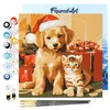 Image de Figured'Art Mini Peinture par Numéro Adulte 20x20cm avec cadre Chat et Chien de Noël - Petit Format Kit de Loisir Créatif DIY Numéro d'Art Complet