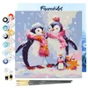Image de Figured'Art Mini Peinture par Numéro Adulte 20x20cm avec cadre Famille de Pingouins sous la Neige - Petit Format Kit de Loisir Créatif DIY Numéro d'Art Complet