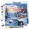 Image de Figured'Art Mini Peinture par Numéro Adulte 20x20cm avec cadre Jolie Chaumière sous la Neige - Petit Format Kit de Loisir Créatif DIY Numéro d'Art Complet