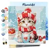 Image de Figured'Art Mini Peinture par Numéro Adulte 20x20cm avec cadre Chat Mignon avec Écharpe Rouge - Petit Format Kit de Loisir Créatif DIY Numéro d'Art Complet