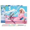 Image de Figured'Art Peinture par Numéro Adulte avec Cadre Diva dans une Voiture Rétro Rose - Activité Manuelle Kit de Loisir Créatif DIY Numéro d'Art Complet - 40x50cm toile tendue sur châssis