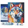 Image de Figured’Art Diamond Painting Broderie Diamant 40x50cm Avec Cadre Toile Tendue Strass Perles Carrés - Loup Coloré Abstrait - Kit Complet 5D DIY Activité Manuelle Loisirs Créatifs Adultes