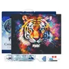 Image de Figured’Art Diamond Painting Broderie Diamant 40x50cm Avec Cadre Toile Tendue Strass Perles Carrés - Tigre Coloré Abstrait - Kit Complet 5D DIY Activité Manuelle Loisirs Créatifs Adultes