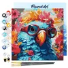 Image de Figured'Art Mini Peinture par Numéro Adulte 20x20cm avec cadre Perroquet fantaisie et fleurs - Petit Format Kit de Loisir Créatif DIY Numéro d'Art Complet