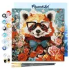 Image de Figured'Art Mini Peinture par Numéro Adulte 20x20cm avec cadre Panda roux fantaisie et fleurs - Petit Format Kit de Loisir Créatif DIY Numéro d'Art Complet