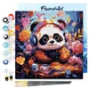 Image de Figured'Art Mini Peinture par Numéro Adulte 20x20cm avec cadre Panda fantaisie et fleurs - Petit Format Kit de Loisir Créatif DIY Numéro d'Art Complet