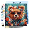 Image de Figured'Art Mini Peinture par Numéro Adulte 20x20cm avec cadre Ourson fantaisie et fleurs - Petit Format Kit de Loisir Créatif DIY Numéro d'Art Complet