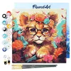 Image de Figured'Art Mini Peinture par Numéro Adulte 20x20cm avec cadre Lionceau fantaisie et fleurs - Petit Format Kit de Loisir Créatif DIY Numéro d'Art Complet