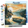Image de Figured'Art Mini Peinture par Numéro Adulte 20x20cm avec cadre Lac de montagne et canoë - Petit Format Kit de Loisir Créatif DIY Numéro d'Art Complet