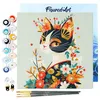 Image de Figured'Art Mini Peinture par Numéro Adulte 20x20cm avec cadre Chat Floral en Kimono - Petit Format Kit de Loisir Créatif DIY Numéro d'Art Complet