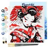 Image de Figured'Art Mini Peinture par Numéro Adulte 20x20cm avec cadre Geisha Rouge et Noire - Petit Format Kit de Loisir Créatif DIY Numéro d'Art Complet