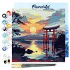 Image de Figured'Art Mini Peinture par Numéro Adulte 20x20cm avec cadre Porte Torii au coucher du soleil - Petit Format Kit de Loisir Créatif DIY Numéro d'Art Complet