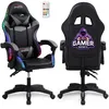 Image de Amstrad AMS-900-LED-GAMER Chaise Gaming avec Eclairage LED 366 Modes Telecommande Incluse Coussin Lombaire et Appui-Tete Dossier Inclinable 150 degres Coloris Noir