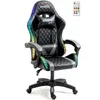 Image de Amstrad Ultimate-BK-LED Fauteuil/Chaise de Bureau Gamer Coloris Noir & Grise - Eclairage LED 366 Effets - Télécommande