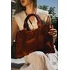 Image de 1987 by Abaco - Sac cabas en Velours de Cuir Isa bordeaux - 37x 24x11 cm OS