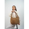 Image de 1987 by Abaco - Sac porte épaule en Velours de Cuir kaelis motif leopard camel - 47x35x6 cm OS