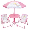 Image de Mobilier de jardin - FUN HOUSE - Salon de jardin Licorne : Table H.46 x 46 cm 2 chaises pliantes parasol H.125 x100 cm